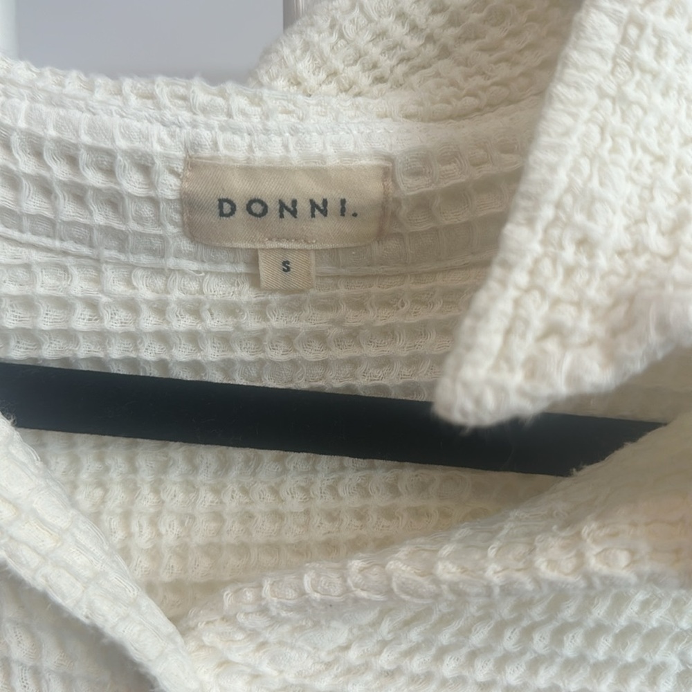 DONNI. Cream Waffle Knit Button-Down Shirt - Picture 2 of 5